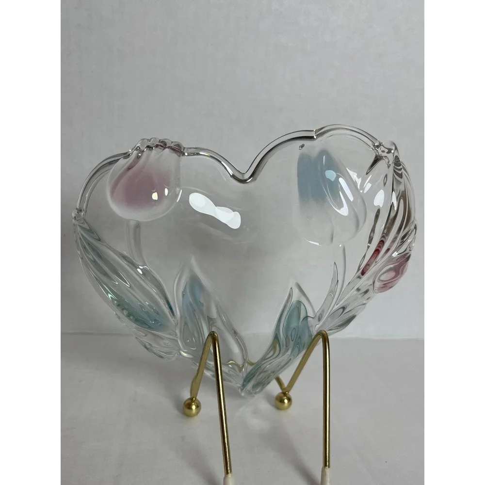 Vintage Mikasa Crystal Heart Bowl Cottagecore Iridescent Embossed Tulip Glass